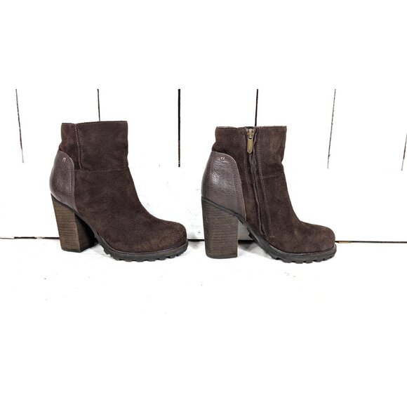 Brown suede leather chunky heel ankle boot - Picture 5 of 9